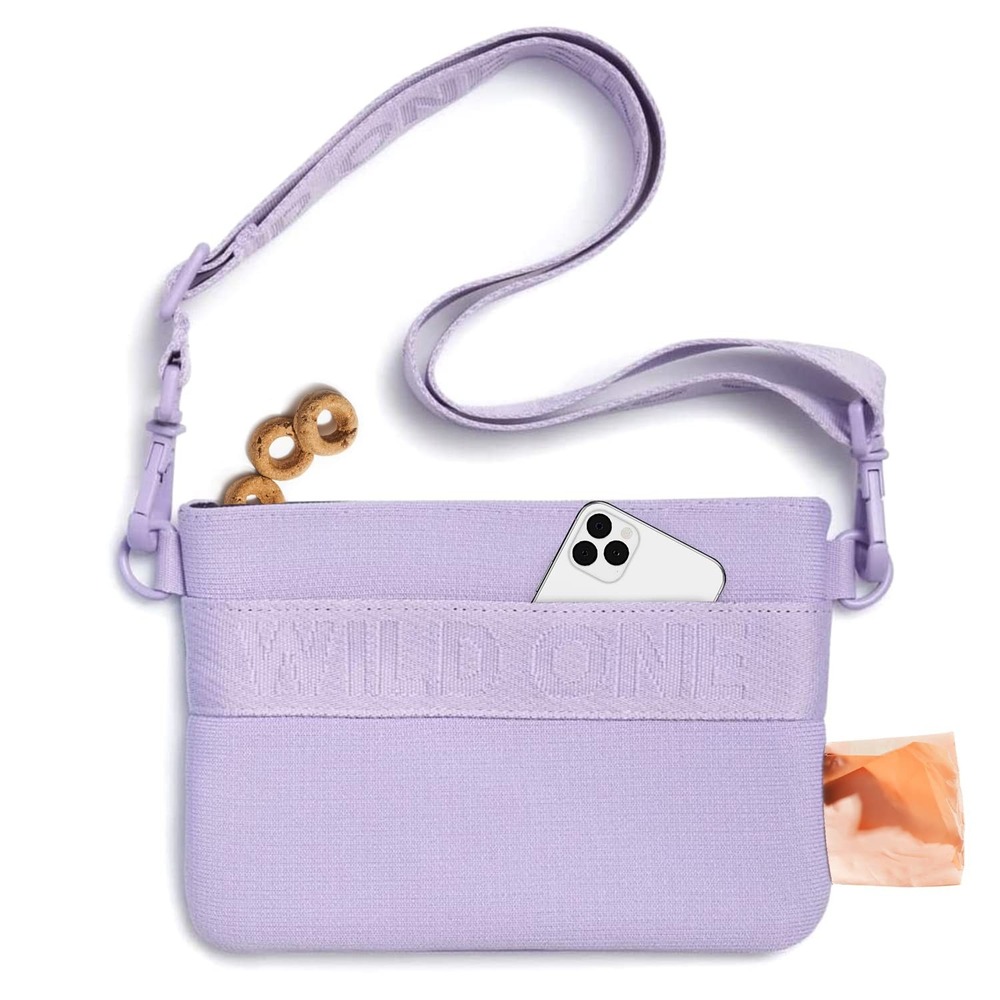 Wild One Treat Pouch Lilac Purple Recycled Knit Crossbody Fanny Pack Dog Bag